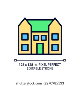 Mansion pixel perfect RGB color icon. Large dwelling house. Luxury real estate. Purchase expensive property. Residence. Isolated vector illustration. Simple filled line drawing. Editable stroke