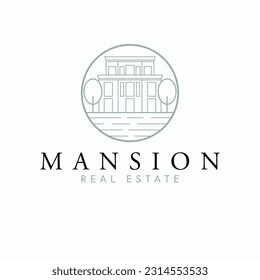 Mansion real estate vector logo design. Modern house and trees abstract logotype. Real estate company logo template.