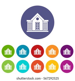 Mansion set icons in different colors isolated on white background
