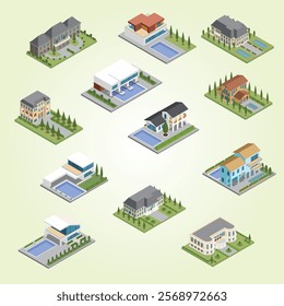 Mansion And Villa Isometric Set