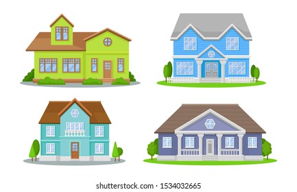 Mansions Set. Contemporary Colourful Buildings Vector Illustrated Concepts