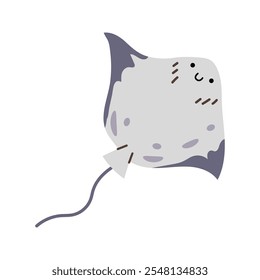 Manta birostris, isolated aquatic creature triangular pectoral fins and long tail. Vector smiling devil fish, underwater animals and dwellers of sea or ocean. Ecosystem and environment for creature