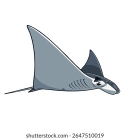 Manta ray 2D vector illustration – top view with extended fins on white