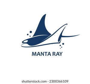 Manta ray animal emblem. Sea underwater wildlife, ocean fish or seabed creature vector emblem. Business company, oceanarium or water zoo symbol or icon with mantaray, sting ray or skate animal