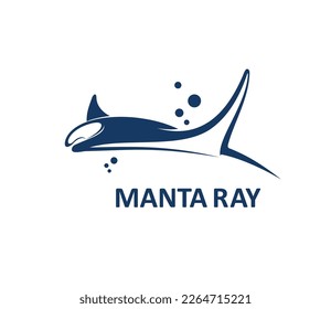 Manta ray animal icon. Oceanarium or zoo sting ray emblem, company vector symbol with ocean skate fish or mantaray. Underwater animal, tropical sea wild life, seabed creature or devilfish icon