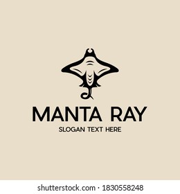 Logotipo del vector de iluminación de la silueta de vida silvestre animal Manta Ray