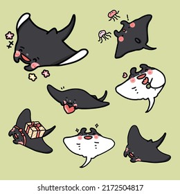 manta ray cartoon character vector set