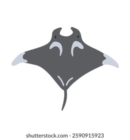 Manta ray cartoon clipart. Cute manta ray (Mobula birostris) vector illustration. Animal in flat style. Sea animals concept isolated on white background