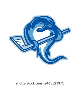 Manta ray character mascot for a hockey team logo. manta ray mascot illustration. hockey sports team logo.