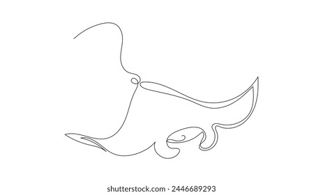 Manta ray in continuous one line art style. Aquatic logo concept. Simple vector illustration