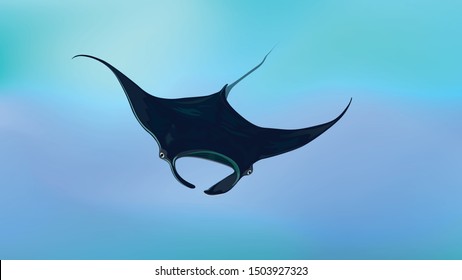 Manta Ray diving animal fish vector illustration. . Sea sport underwater extreme activity logo sign symbol