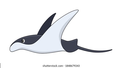 Pescado de rayo de manta sobre fondo blanco. Ilustración vectorial de estilo de dibujos animados