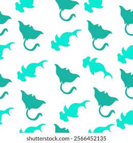 Manta ray and hammerhead shark seamless pattern