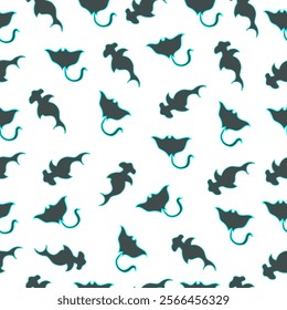 Manta Ray and Hammerhead Shark Seamless Pattern 