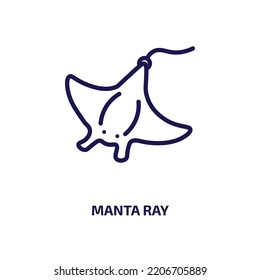 icono de manta ray de la colección de animales. Rayos de manta lineales delgados, estingrises, icono de contorno marino aislado sobre fondo blanco. Signo de manta raya vectorial de línea, símbolo para web y móvil