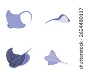 Manta ray icons set cartoon vector. Cartoon tropical marine stingray fish. Nature, underwater animal