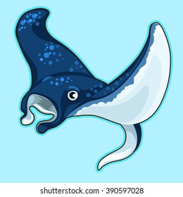 Manta ray isolated on blue background. Vector.