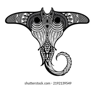 Manta ray in Maori style. Tattoo sketch tribal ethno style. Tattoo for divers.