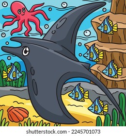 Manta Ray Marine Animal Colored Cartoon