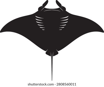 Manta ray ocean silhouette, stingray marine life graphic.