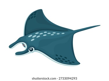 Manta ray ocean underwater environment animal cartoon character. Ocean aquatic wildlife cheerful personage, coral reef water aquatic animal cute vector mascot. Sea marine creature happy character