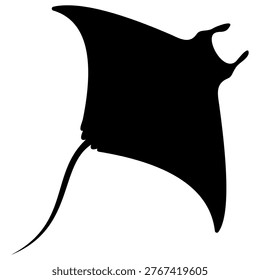 Manta Ray Silhouette Vector, Isolated Mobula Birostris Marine Animal Icon, Minimalist Sea Creature Graphic for Modern Logo Design, Ocean Conservation Symbol, and Underwater Nature Educational Content.