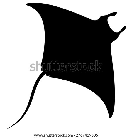 Manta Ray Silhouette Vector, Isolated Mobula Birostris Marine Animal Icon, Minimalist Sea Creature Graphic for Modern Logo Design, Ocean Conservation Symbol, and Underwater Nature Educational Content.