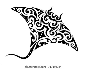 Manta ray tattoo shape with polynesian style elements