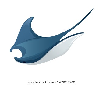 Manta ray underwater giant animal with wings simple cartoon character design flat vector illustration isolated on white background