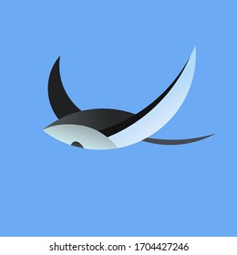 Manta ray vector illustration. Simple flat oceanic manta design.