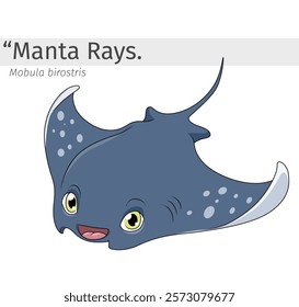 Manta Rays happy cartoon illustration. wildlife animal isolated. marine animal cartoon collection. Manta Rays Cartoon character