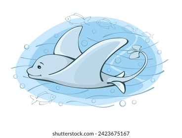  manta rays Sea fish Vector illustration in cartoon style, on an isolated background.