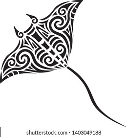 Manta or Sting Ray tattoo tribal stylised maori koru design ideal for tattoo design - easy color change