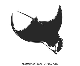 Manta underwater animal or devil ray, vector marine creature. Stingray or devilfish, sea fish with sting silhouette, ocean, aquatic fauna or undersea coral reef animal