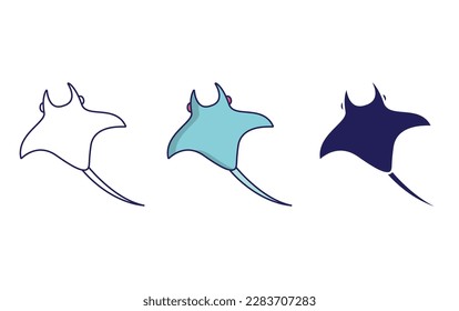 Mantaray Fish line and solid vector icons