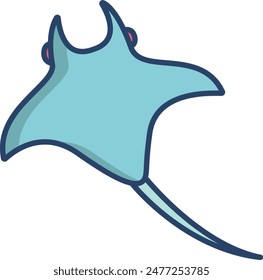 Mantaray Fish linear color vector illustration