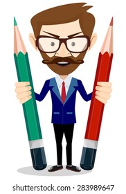 Man-Teacher with a pencils, Stock vector illustration