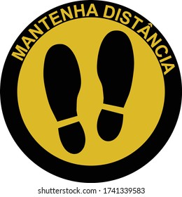 Mantehna Distância in Portuguese Language - Keep your distance footprint floor mark for line and queues in shop