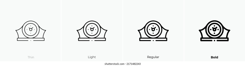 mantel clock icon. Thin, Light Regular And Bold style design isolated on white background