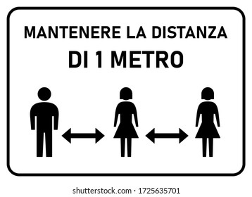 Mantenere La Distanza Di 1 Metro ("Keep a Distance of 1 Meter" in Italian) Social Distancing Instruction Sign. Vector Image.