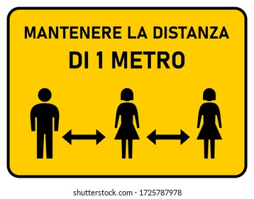 Mantenere La Distanza Di 1 Metro ("Keep a Distance of 1 Meter" in Italian) Social Distancing Instruction Sign. Vector Image.