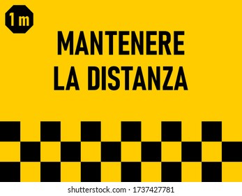 Mantenere La Distanza ("Keep Your Distance" in Italian) 1 m or 1 Metre Checkered Rectangular Social Distancing Floor Marking Sticker Icon with an Aspect Ratio of 4:3. Vector Image.