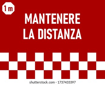 Mantenere La Distanza ("Keep Your Distance" in Italian) 1 m or 1 Metre Checkered Rectangular Social Distancing Floor Marking Sticker Icon with an Aspect Ratio of 4:3. Vector Image.