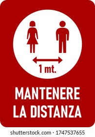 Mantenere La Distanza ("Keep Your Distance" in Italian) 1 mt. or 1 Meter Vertical Rectangular Social Distancing Instruction Icon with an Aspect Ratio of 3:4 and Rounded Corners. Vector Image.