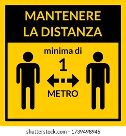 Mantenere La Distanza Minima Di 1 Metro ("Keep a Minimum Distance of 1 Meter" in Italian) Square Social Distance Instruction Icon. Vector Image.