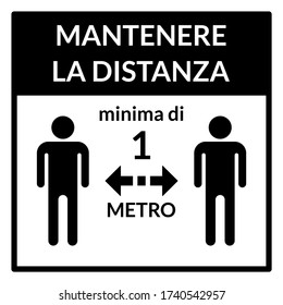 Mantenere La Distanza Minima Di 1 Metro ("Keep a Minimum Distance of 1 Meter" in Italian) Square Social Distance Instruction Icon. Vector Image.