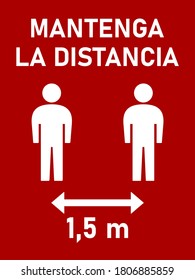 Mantenga La Distancia 1,5 m ("Keep Your Distance 1,5 Meters" in Spanish) Social Distancing Instruction Icon against the Spread of the Novel Coronavirus Covid-19. Vector Image.