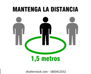 Mantenga La Distancia 1,5 Metros ("Keep Your Distance 1,5 Meters" in Spanish) Social Distancing Instruction Icon. Vector Image.