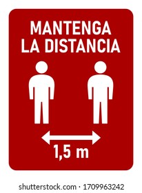 Mantenga La Distancia ("Keep the Distance" in Spanish) Social Distancing 1,5 Meters Instruction Icon against the Spread of the Novel Coronavirus Covid-19. Vector Image.