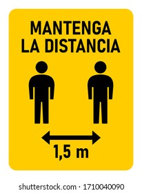 Mantenga La Distancia ("Keep the Distance" in Spanish) Social Distancing 1,5 Meters Instruction Icon against the Spread of the Novel Coronavirus Covid-19. Vector Image.